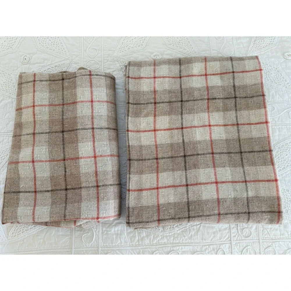 Vtg Tablecloth Set of 2 Plaid Woven Country Kitchen Decor 60